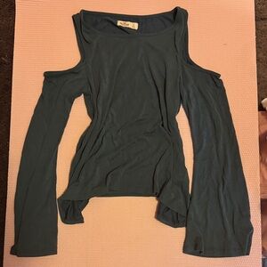Hollister Teal Long Sleeve Cold Shoulder Top